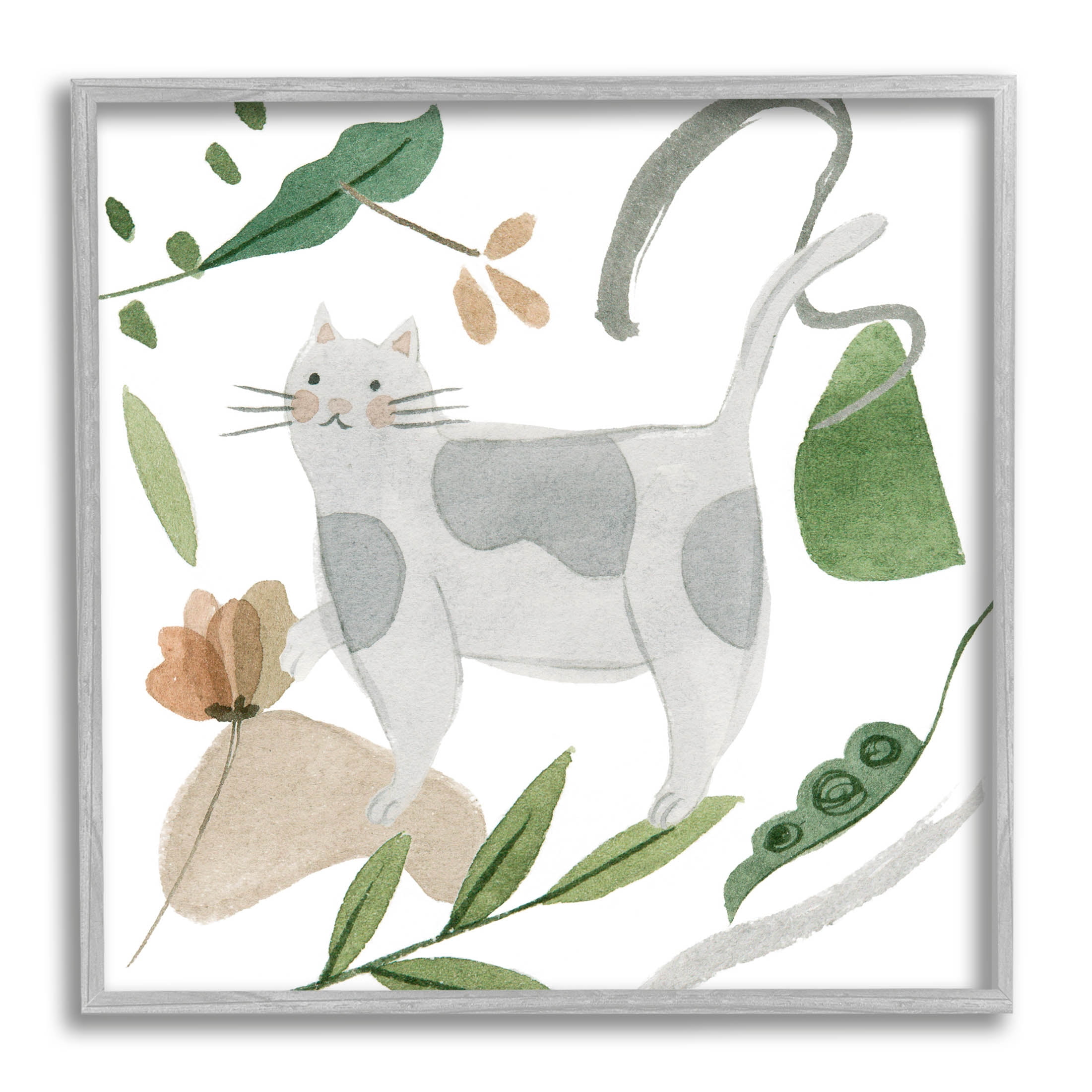 Stupell Industries Cottage Herbs Cat Arrangement Graphic Art Gray Framed Art Print Wall Art, Design by Melissa Wang
