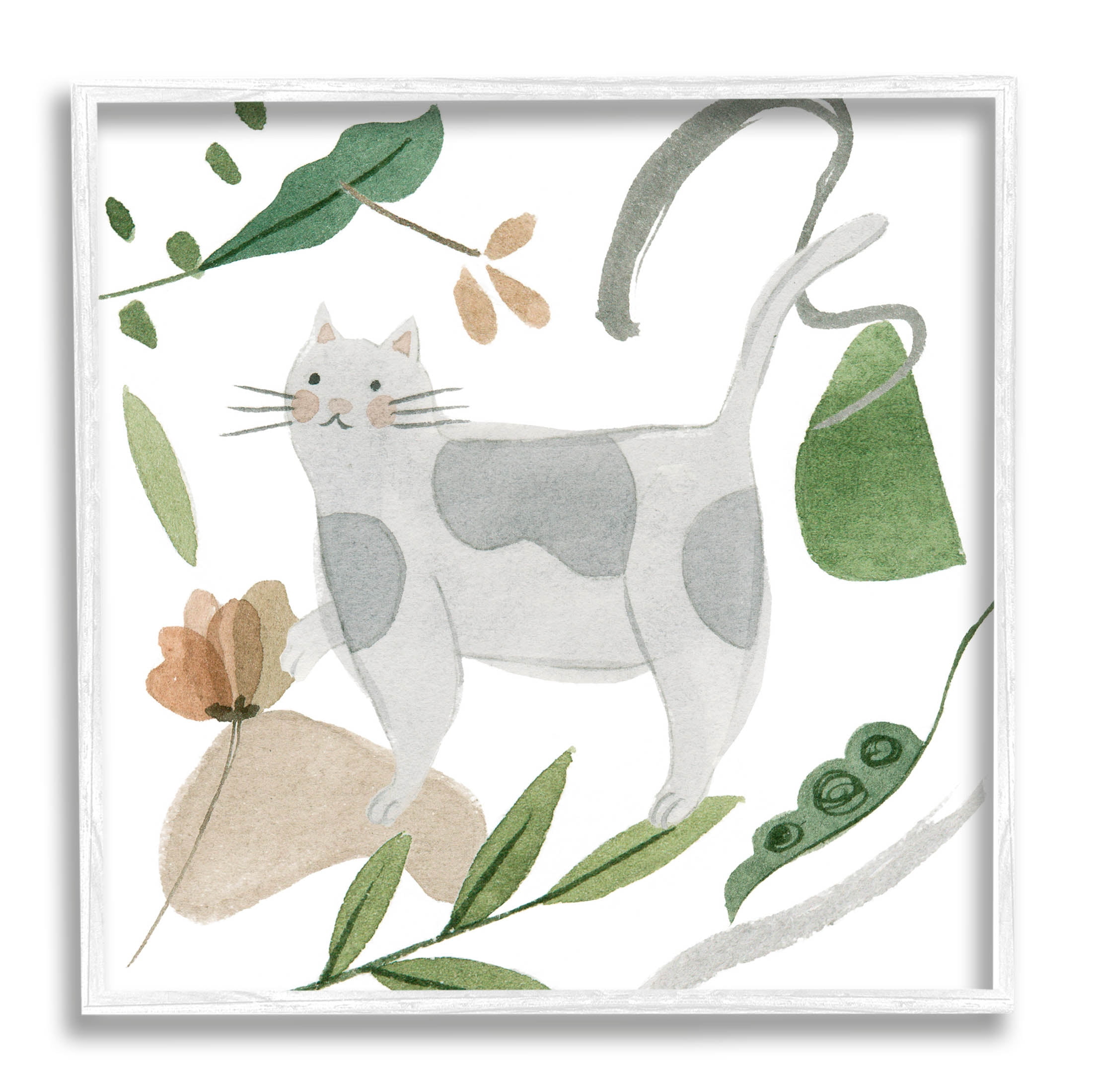 Stupell Industries Cottage Herbs Cat Arrangement Graphic Art White Framed Art Print Wall Art, Design by Melissa Wang