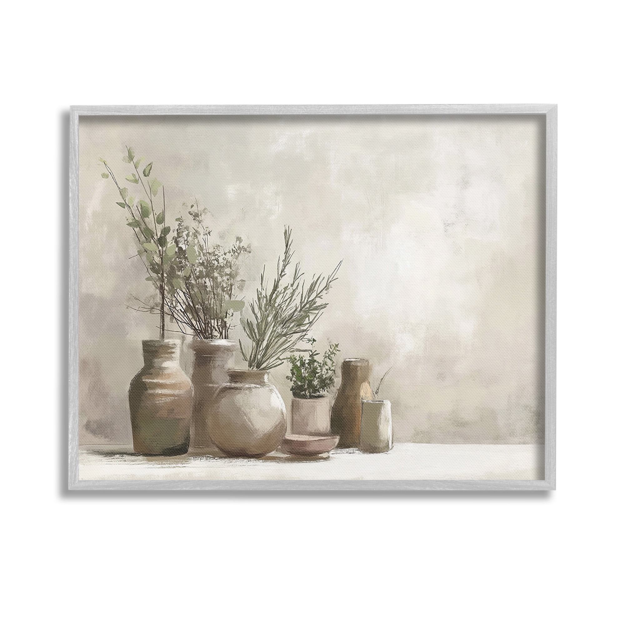 Stupell Industries Cottage Herbs in Pottery Botanical & Floral Painting Gray Framed Art Print Wall Art, 14 x 11