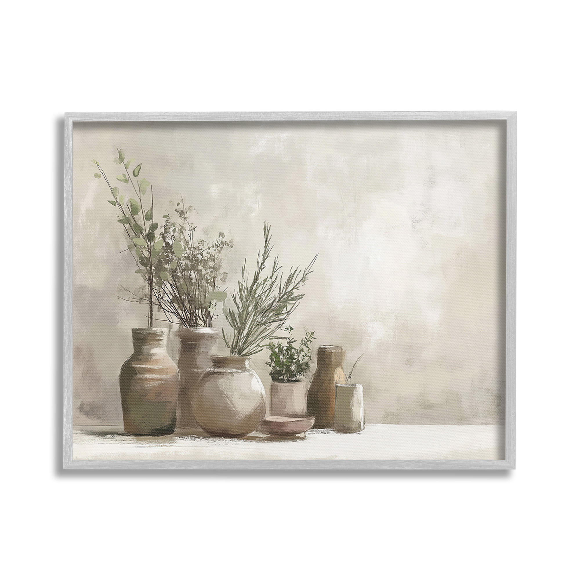 Stupell Industries Cottage Herbs in Pottery Botanical & Floral Painting Gray Framed Art Print Wall Art, 30 x 24