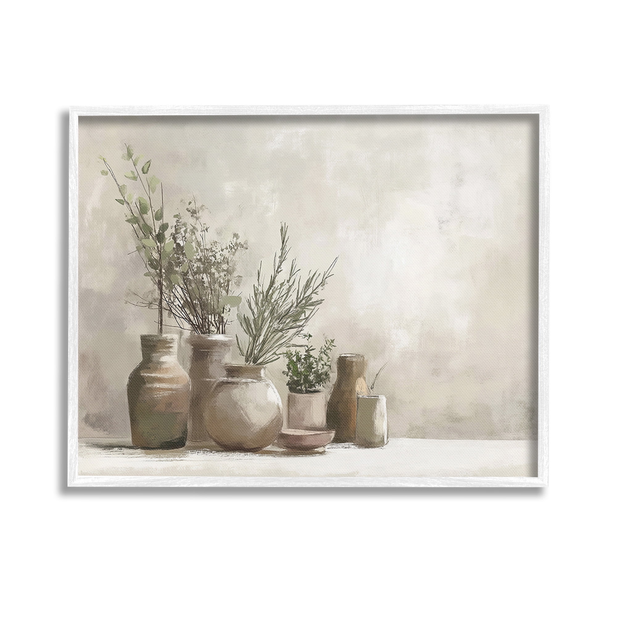 Stupell Industries Cottage Herbs in Pottery Botanical & Floral Painting White Framed Art Print Wall Art, 14 x 11