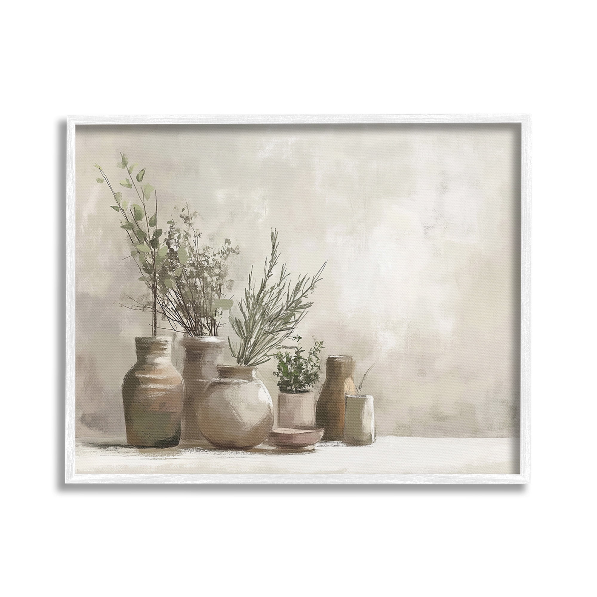 Stupell Industries Cottage Herbs in Pottery Botanical & Floral Painting White Framed Art Print Wall Art, 30 x 24