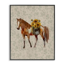 Stupell Industries Cottage Horse with Florals Black Framed Giclee Art design by Yen, 14 x 11