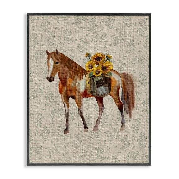 Stupell Industries Cottage Horse with Florals Black Framed Giclee Art design by Yen, 14 x 11