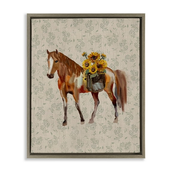 Stupell Industries Cottage Horse with Florals Brown Framed Floater Canvas Wall Art design by Yen, 21 x 17