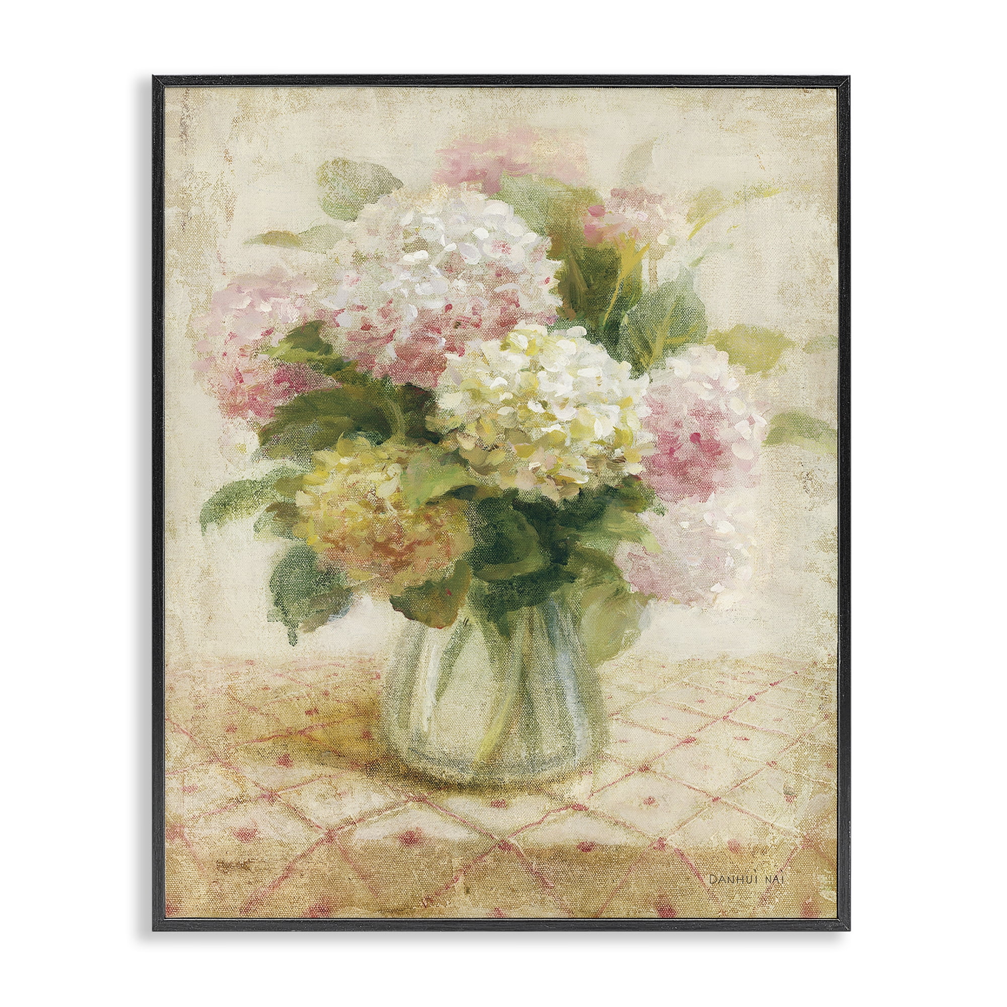 Stupell Industries Cottage Hydrangeas in Pink Plants & Flowers Painting Black Framed Art Print Wall Art, 16 x 20