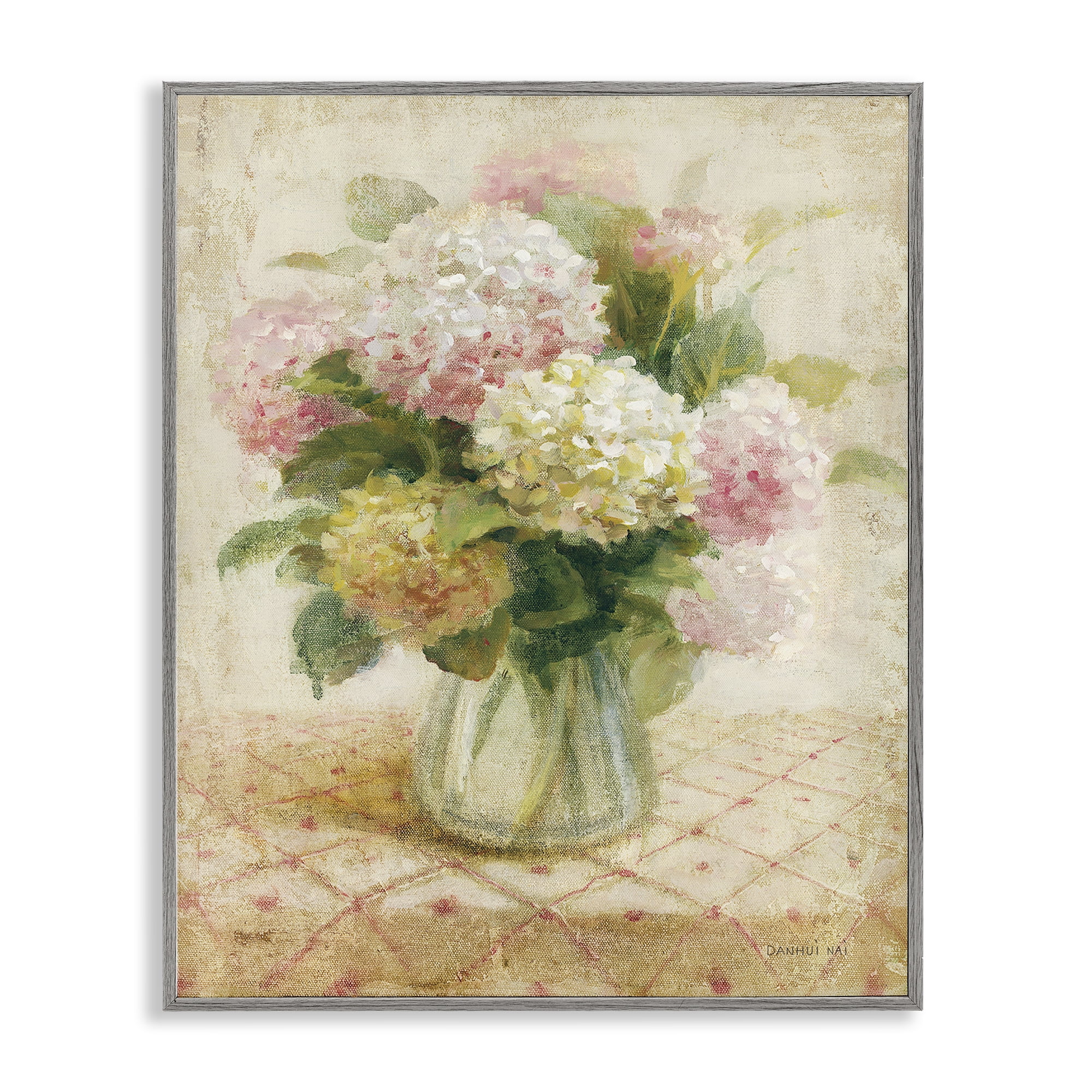 Stupell Industries Cottage Hydrangeas in Pink Plants & Flowers Painting Gray Framed Art Print Wall Art, 16 x 20