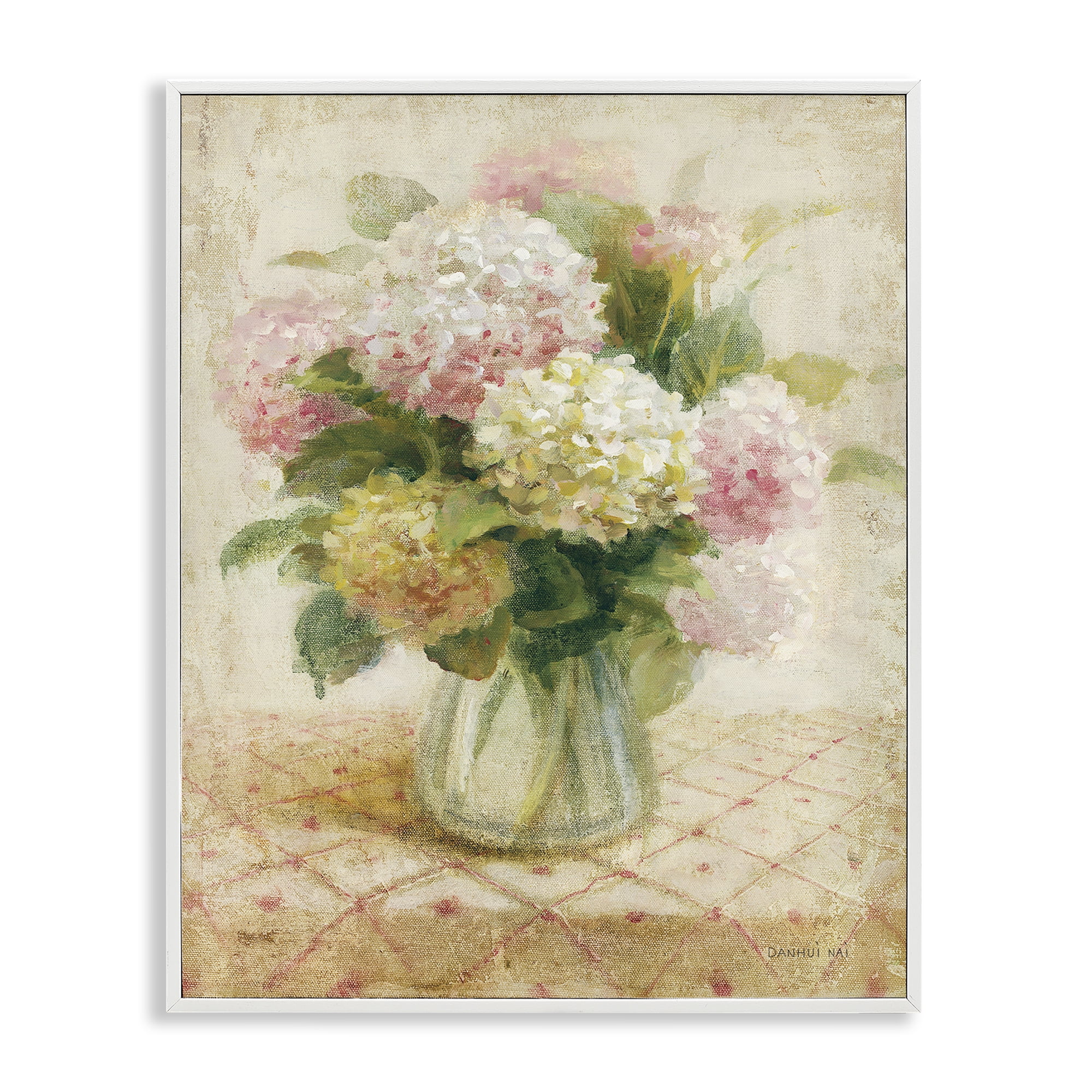 Stupell Industries Cottage Hydrangeas in Pink Plants & Flowers Painting White Framed Art Print Wall Art, 16 x 20