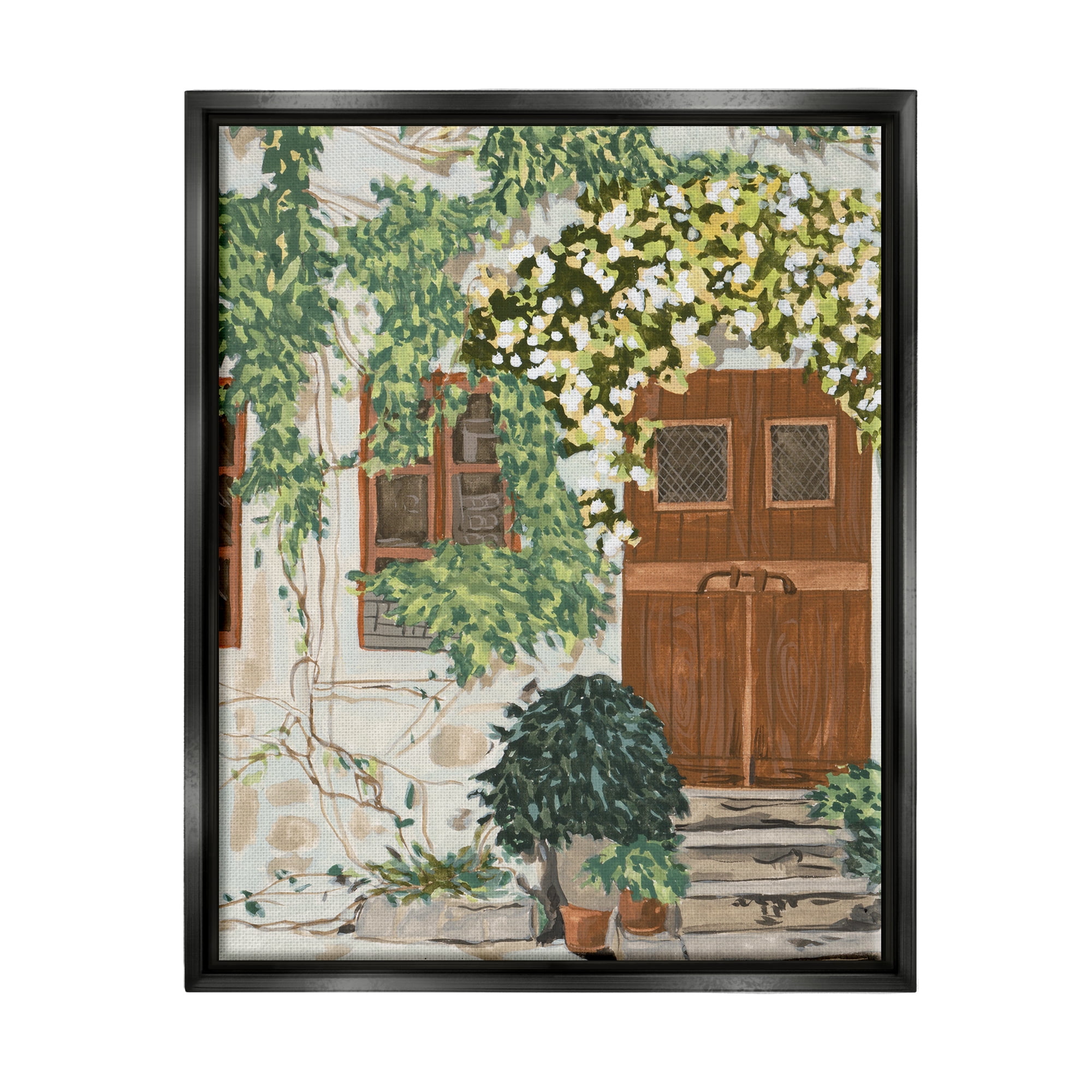 Stupell Industries Cottage Ivy & Plants Travel & Places Painting Black Floater Framed Canvas Art Print Wall Art, 17 x 21