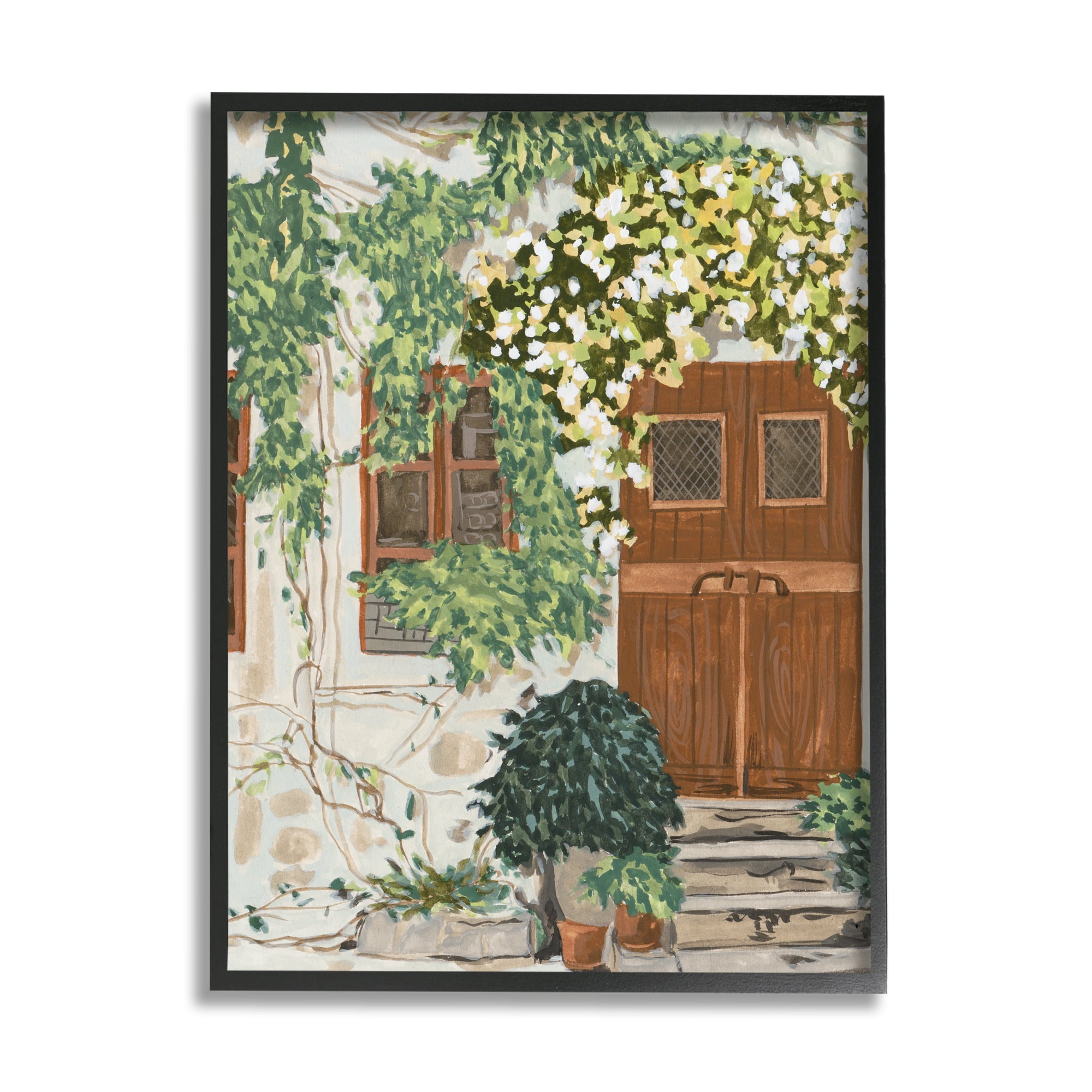 Stupell Industries Cottage Ivy & Plants Travel & Places Painting Black Framed Art Print Wall Art, 24 x 30