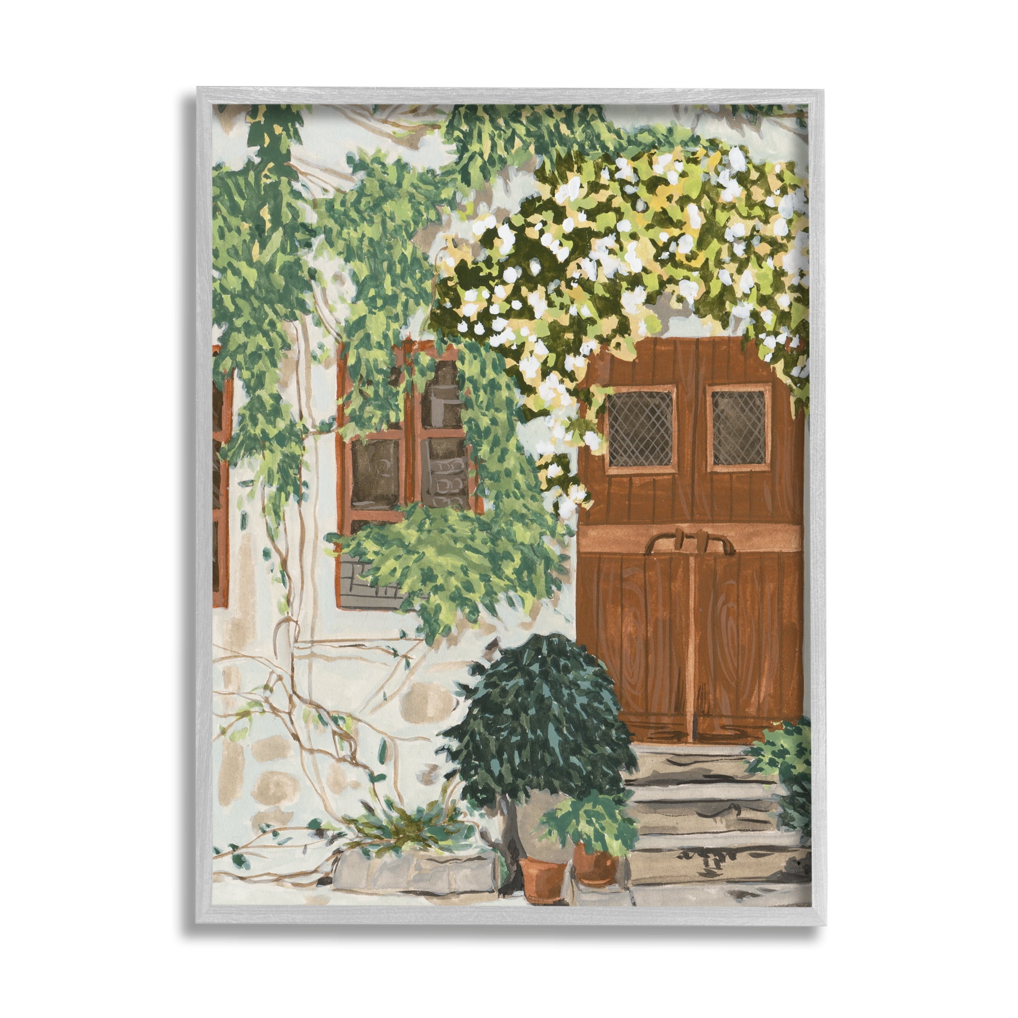 Stupell Industries Cottage Ivy & Plants Travel & Places Painting Gray Framed Art Print Wall Art, 11 x 14