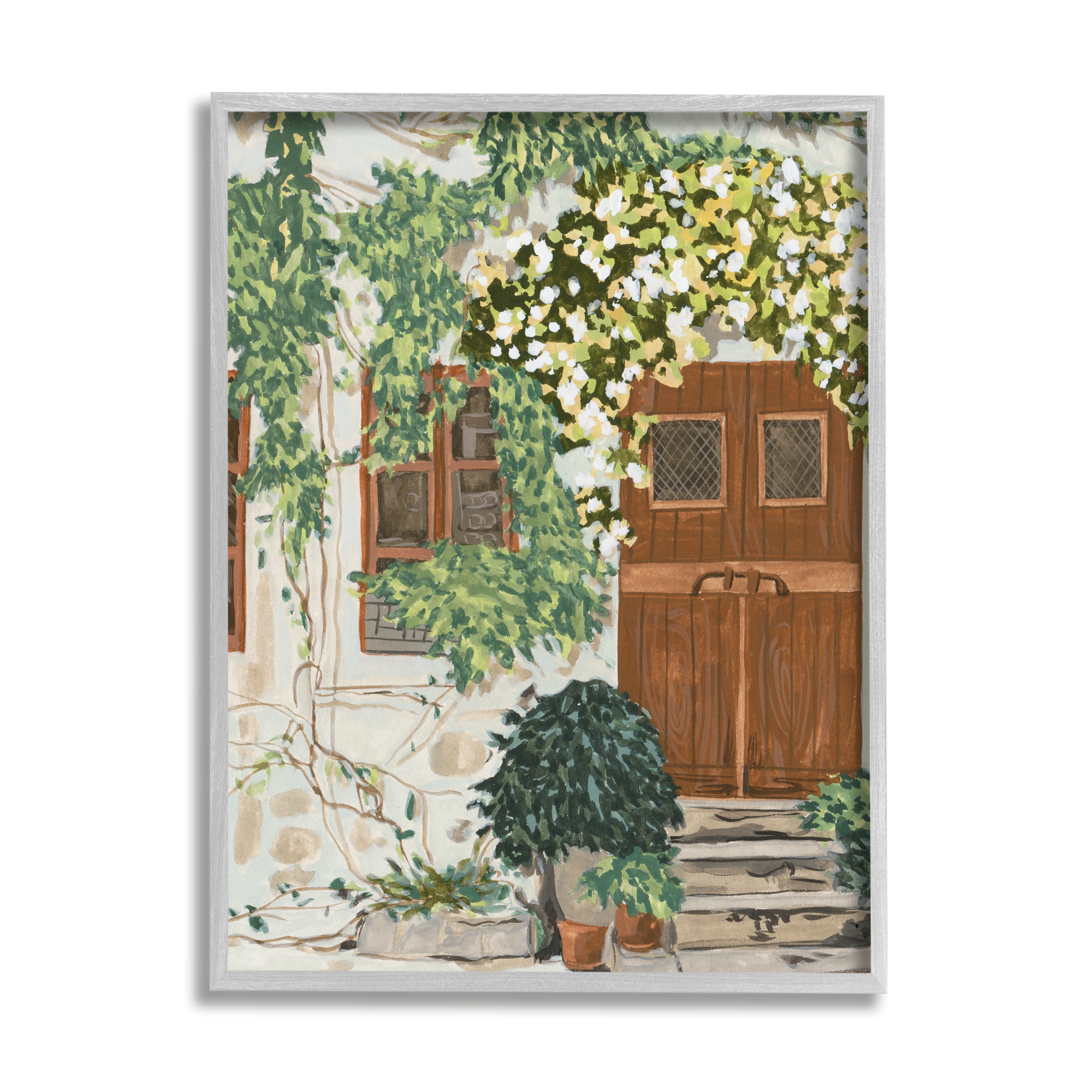 Stupell Industries Cottage Ivy & Plants Travel & Places Painting Gray Framed Art Print Wall Art, 16 x 20