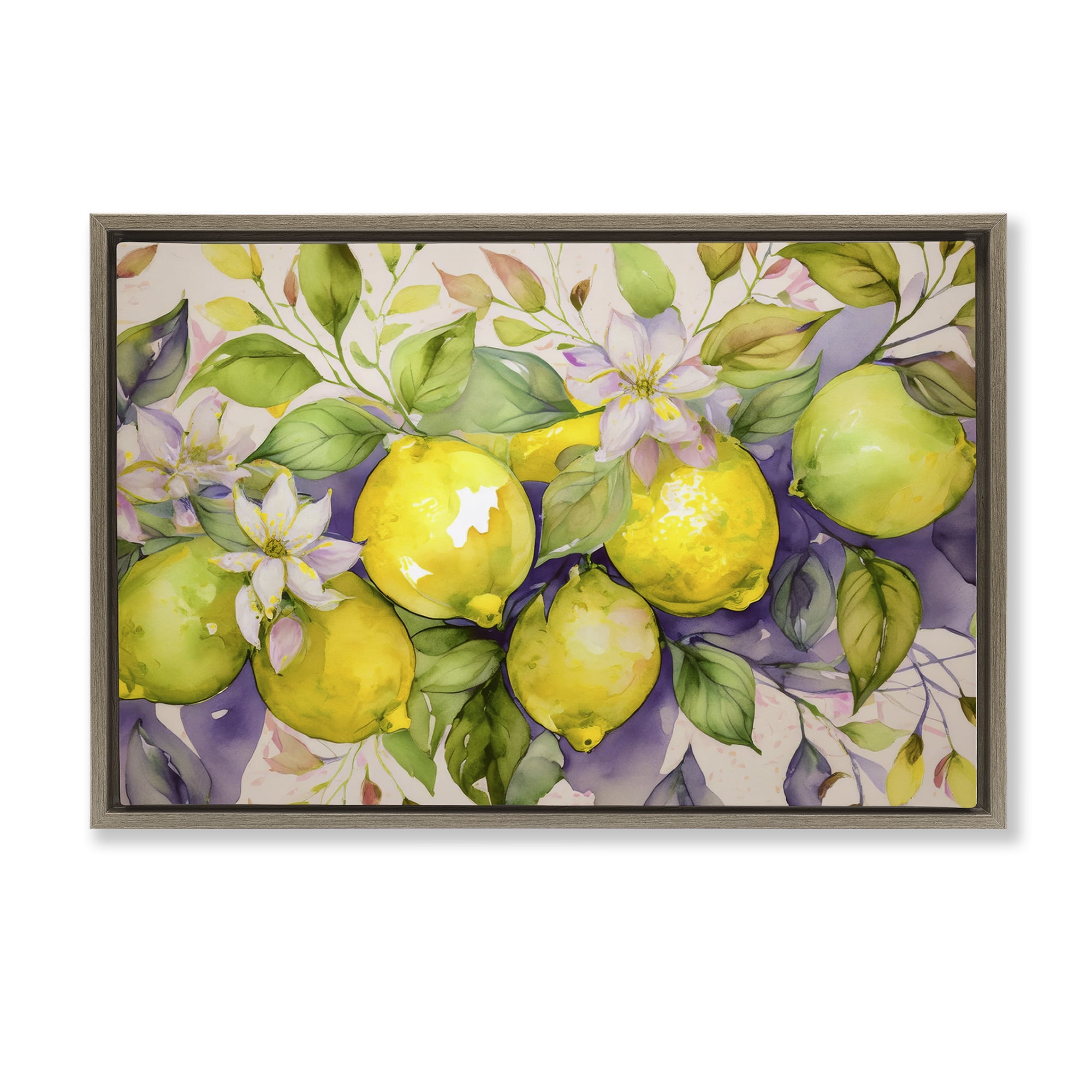 Stupell Industries Cottage Lemon Blooms Food & Beverage Painting Brown Floater Framed Canvas Art Print Wall Art, 25 x 17