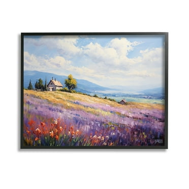 Stupell Industries Cottage Meadow View Landscape Painting Black Framed Art Print Wall Art, 14 x 11