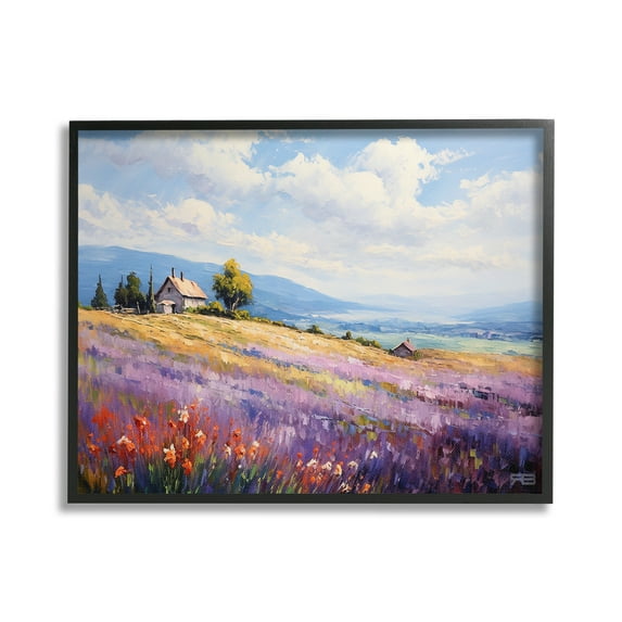 Stupell Industries Cottage Meadow View Landscape Painting Black Framed Art Print Wall Art, 20 x 16