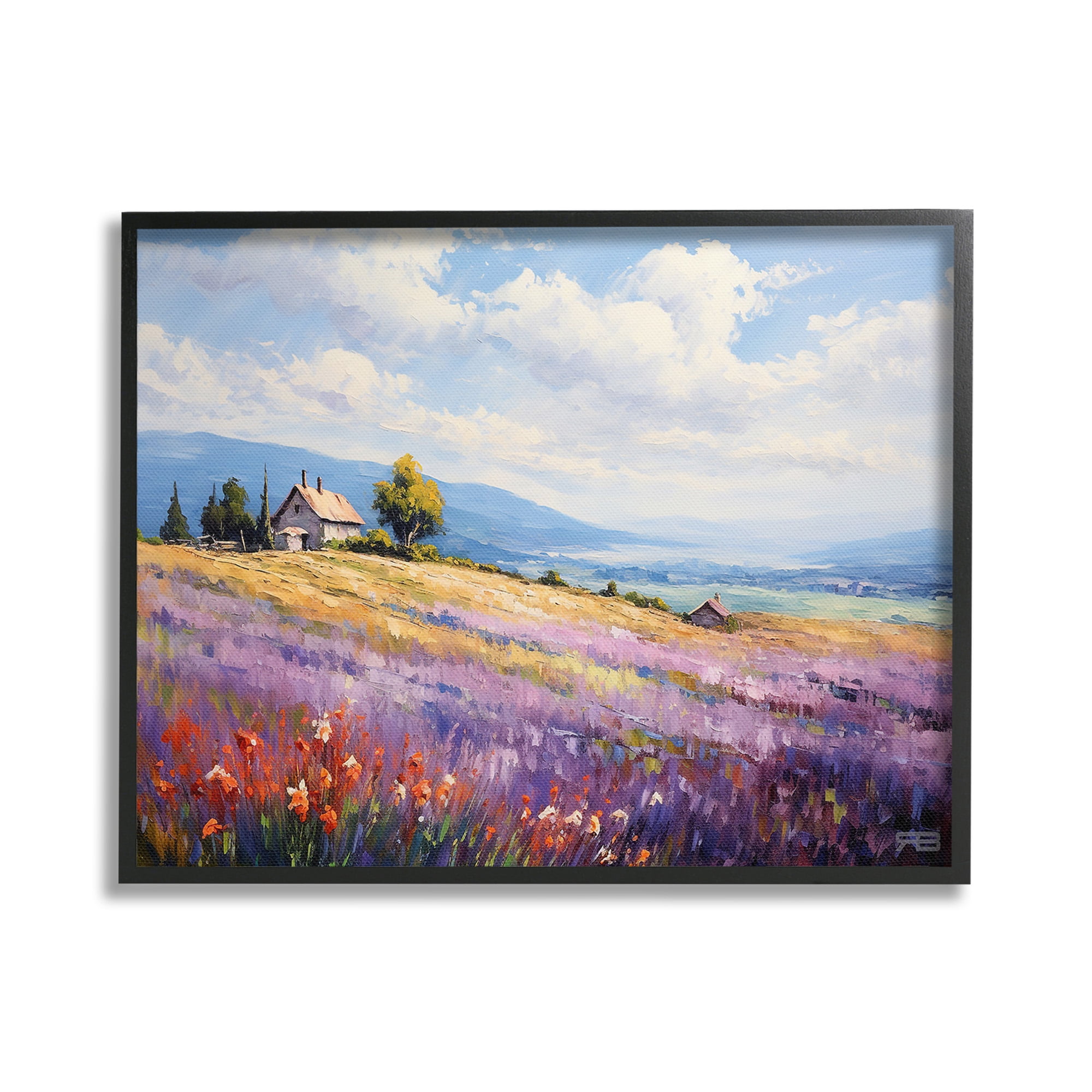 Stupell Industries Cottage Meadow View Landscape Painting Black Framed Art Print Wall Art, 30 x 24