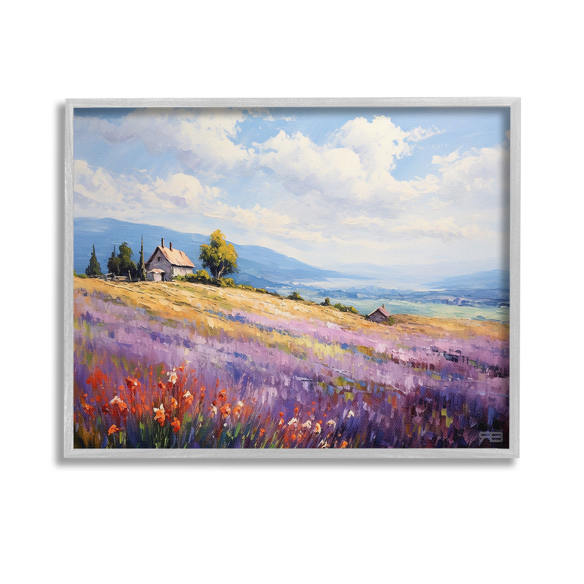 Stupell Industries Cottage Meadow View Landscape Painting Gray Framed Art Print Wall Art, 14 x 11