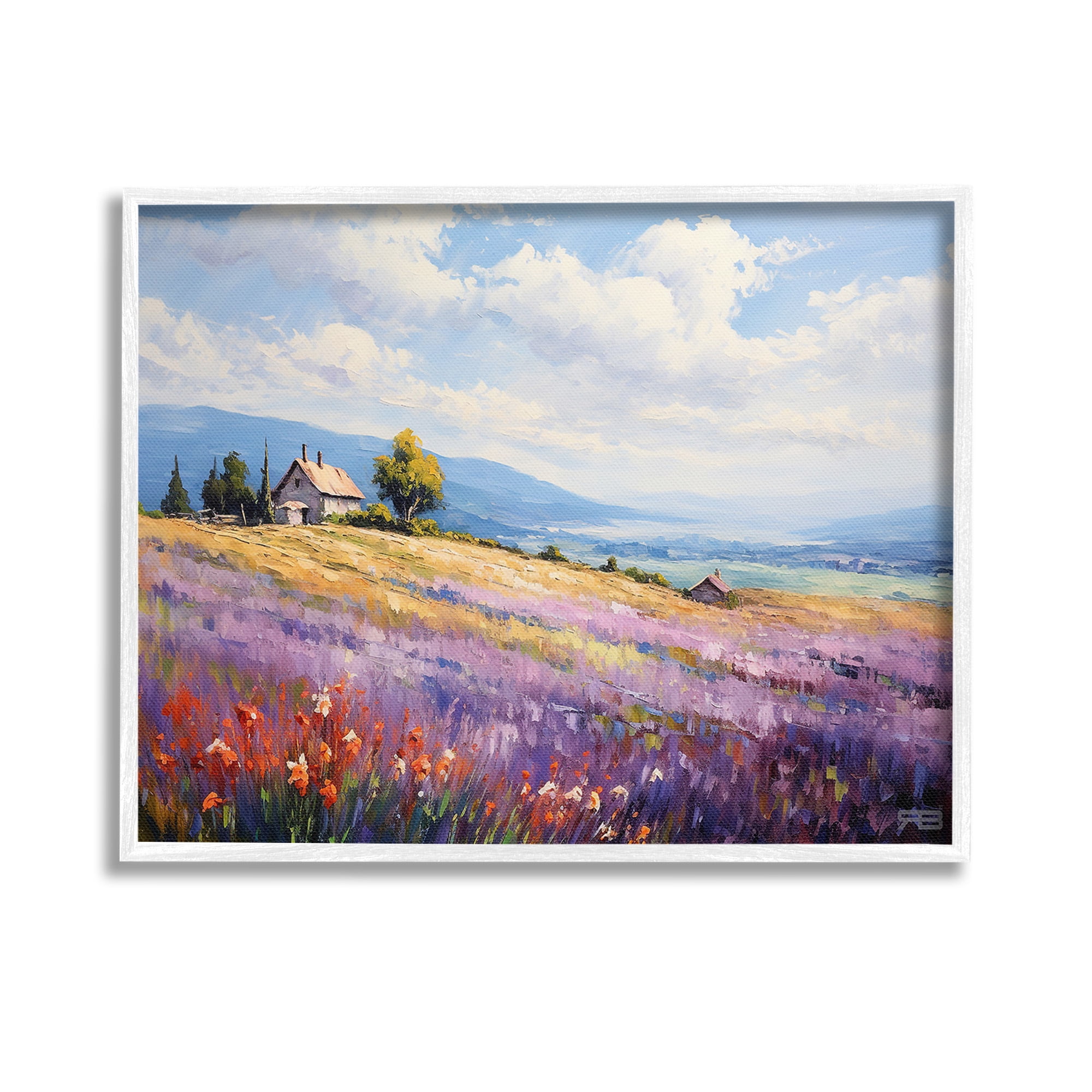 Stupell Industries Cottage Meadow View Landscape Painting White Framed Art Print Wall Art, 14 x 11