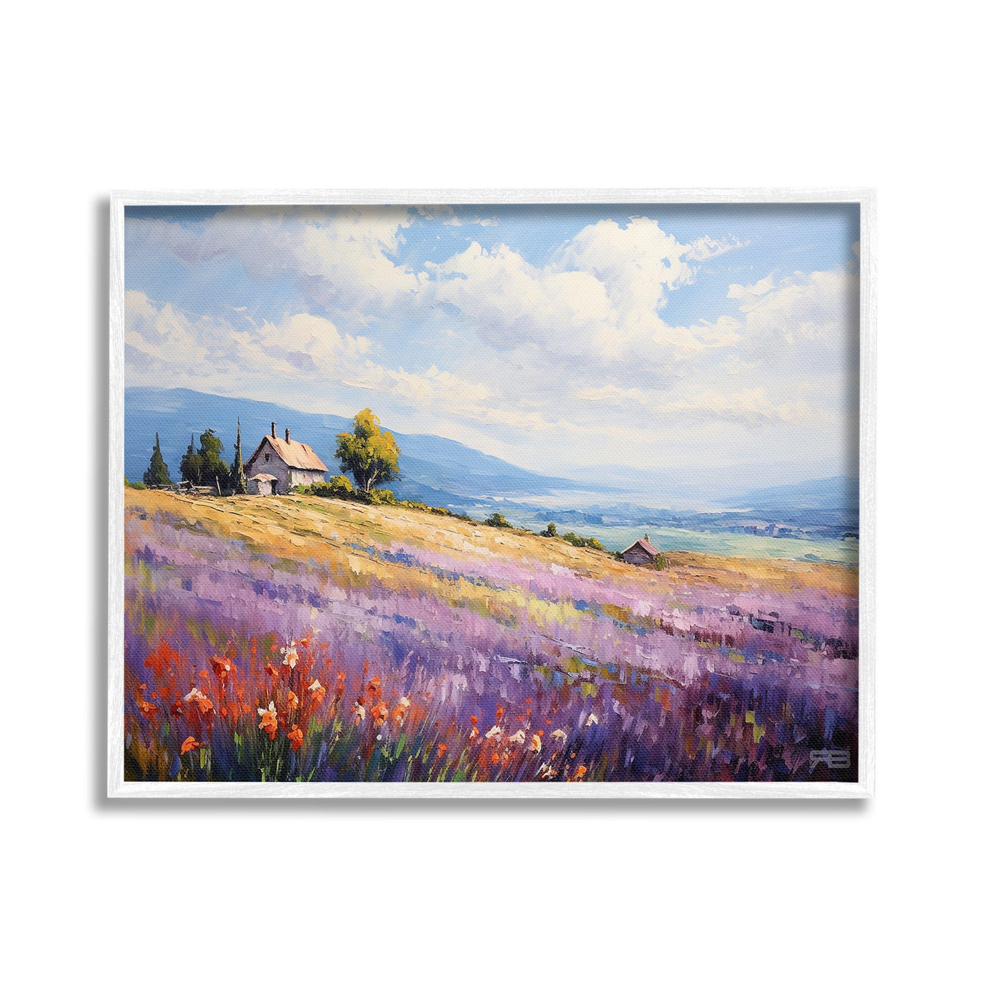 Stupell Industries Cottage Meadow View Landscape Painting White Framed Art Print Wall Art, 30 x 24