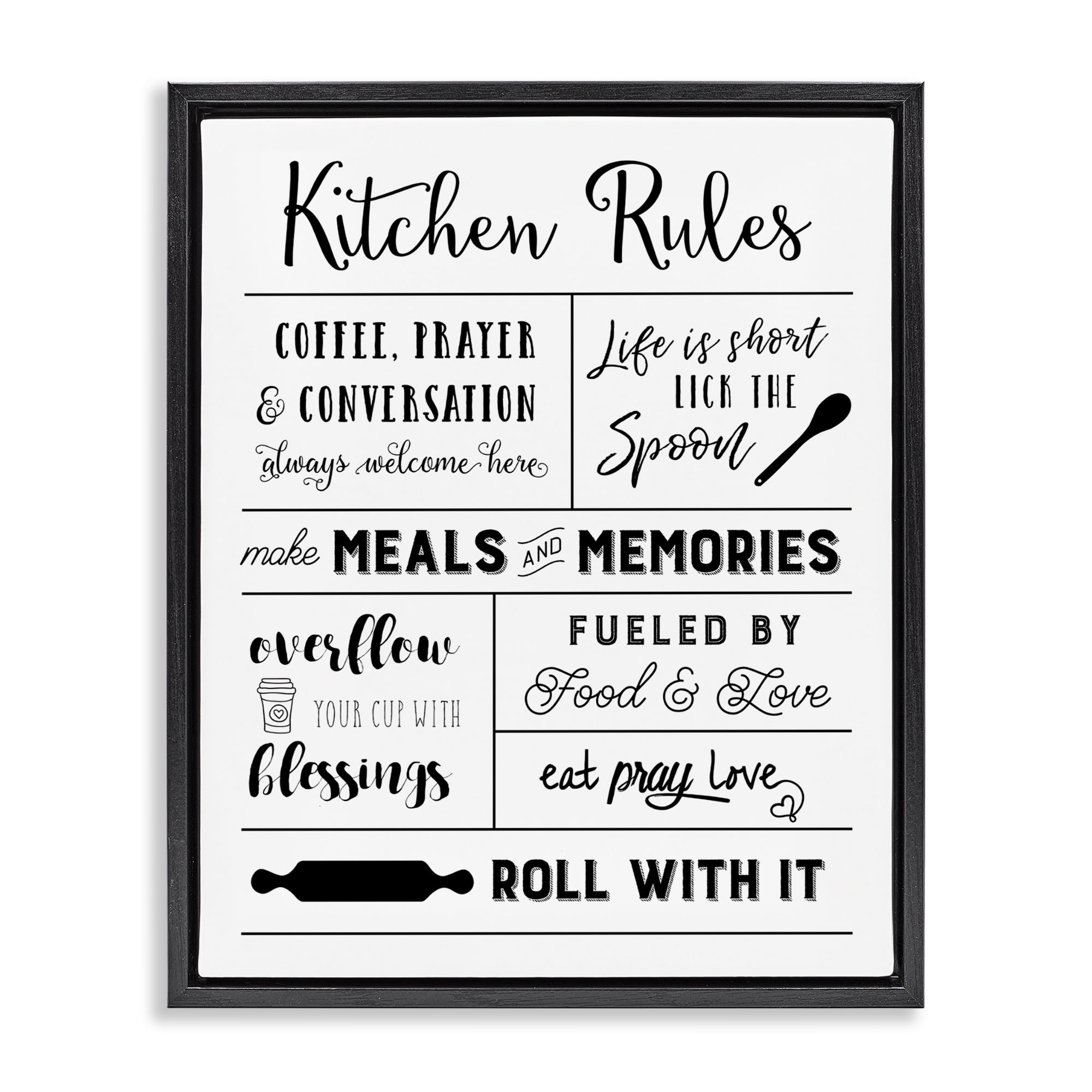 Stupell Industries Cottage Minimal Kitchen Rules Chart Black Floating ...