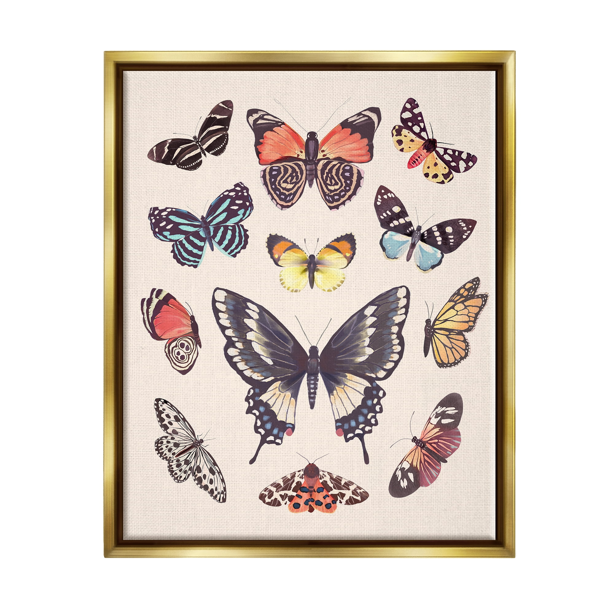 Stupell Industries Cottage Moths & Butterflies Animals & Insects Painting Gold Floater Framed Art Print Wall Art, 17 x 21