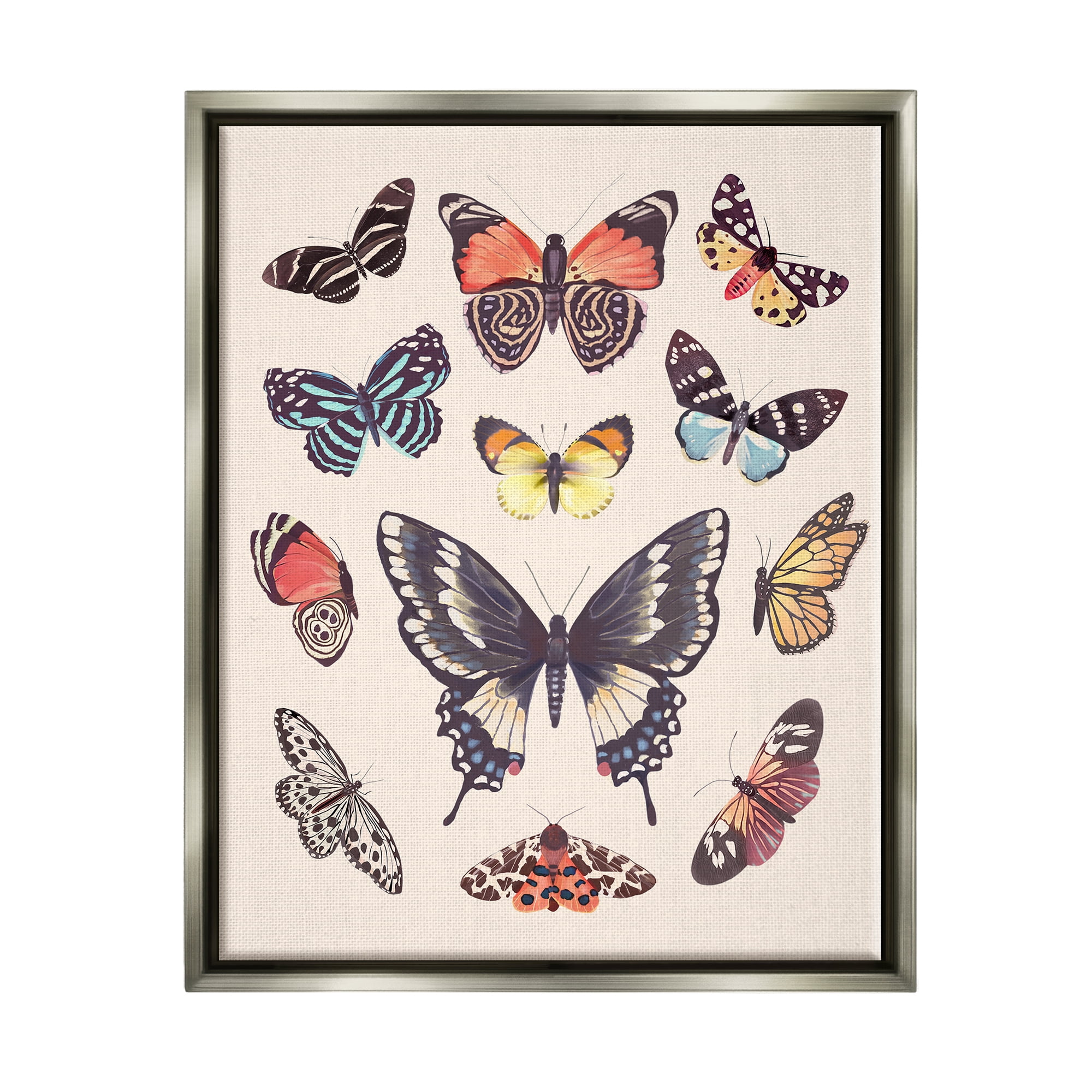 Stupell Industries Cottage Moths & Butterflies Animals & Insects Painting Gray Floater Framed Art Print Wall Art, 17 x 21