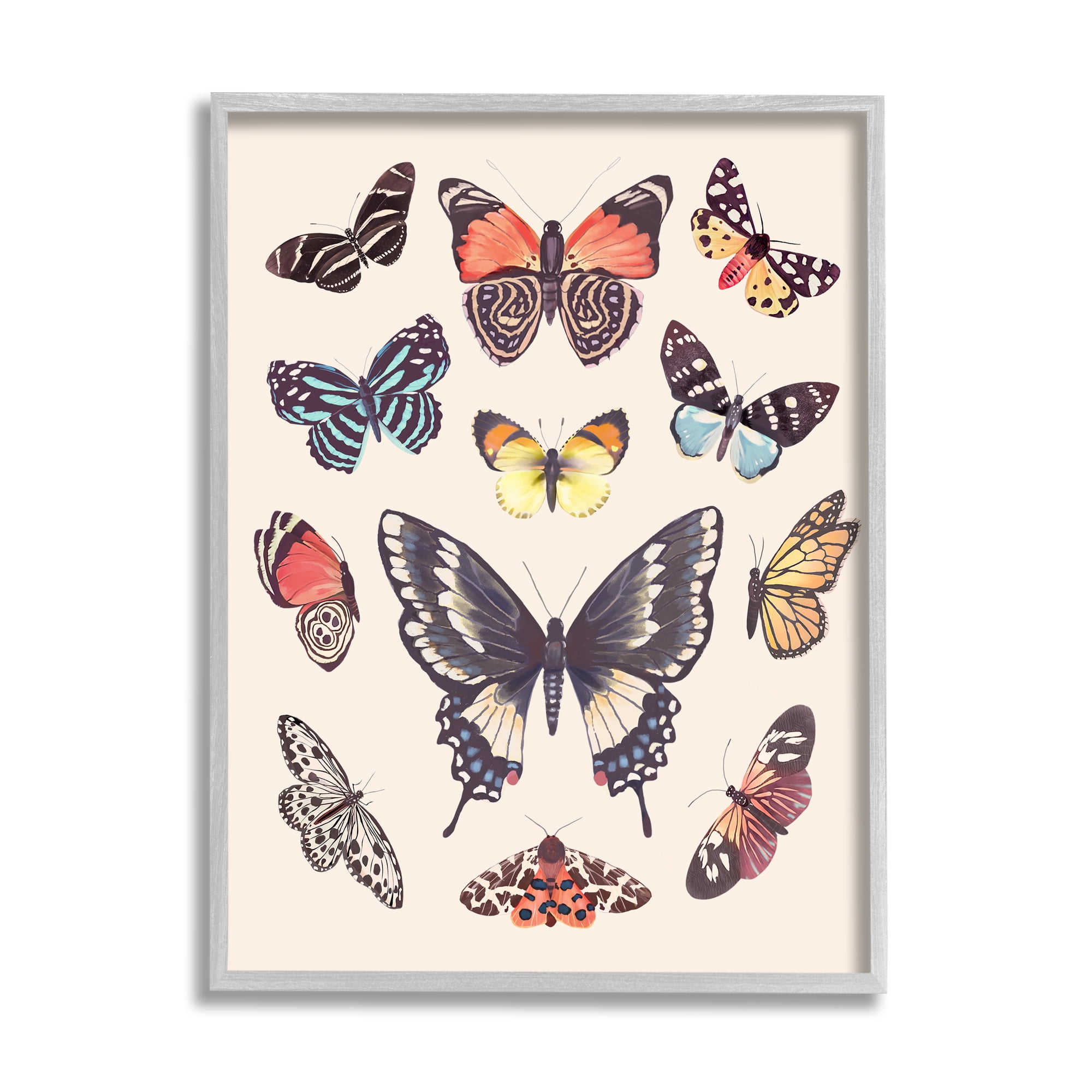 Stupell Industries Cottage Moths & Butterflies Animals & Insects Painting Gray Framed Art Print Wall Art, 16 x 20