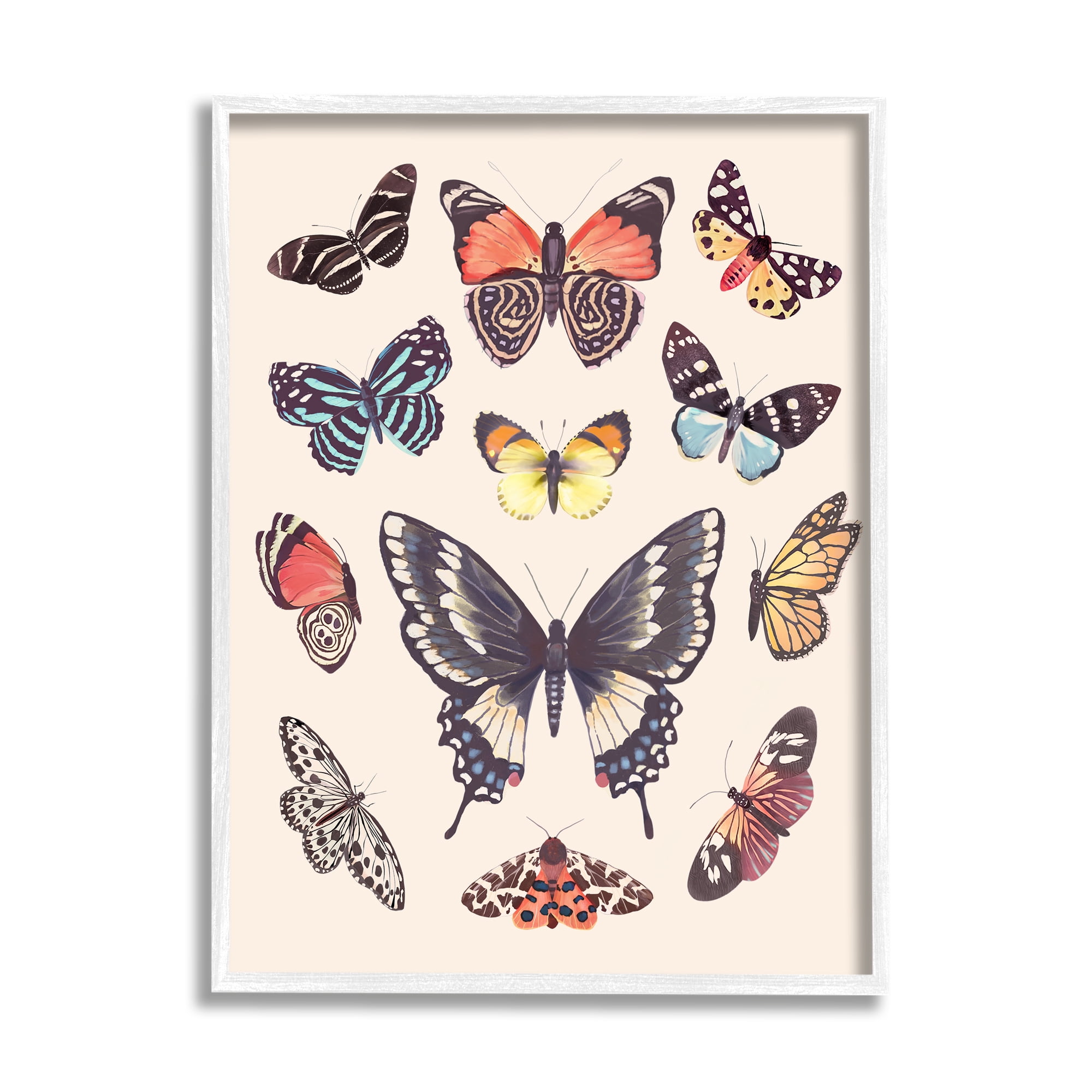 Stupell Industries Cottage Moths & Butterflies Animals & Insects Painting White Framed Art Print Wall Art, 24 x 30