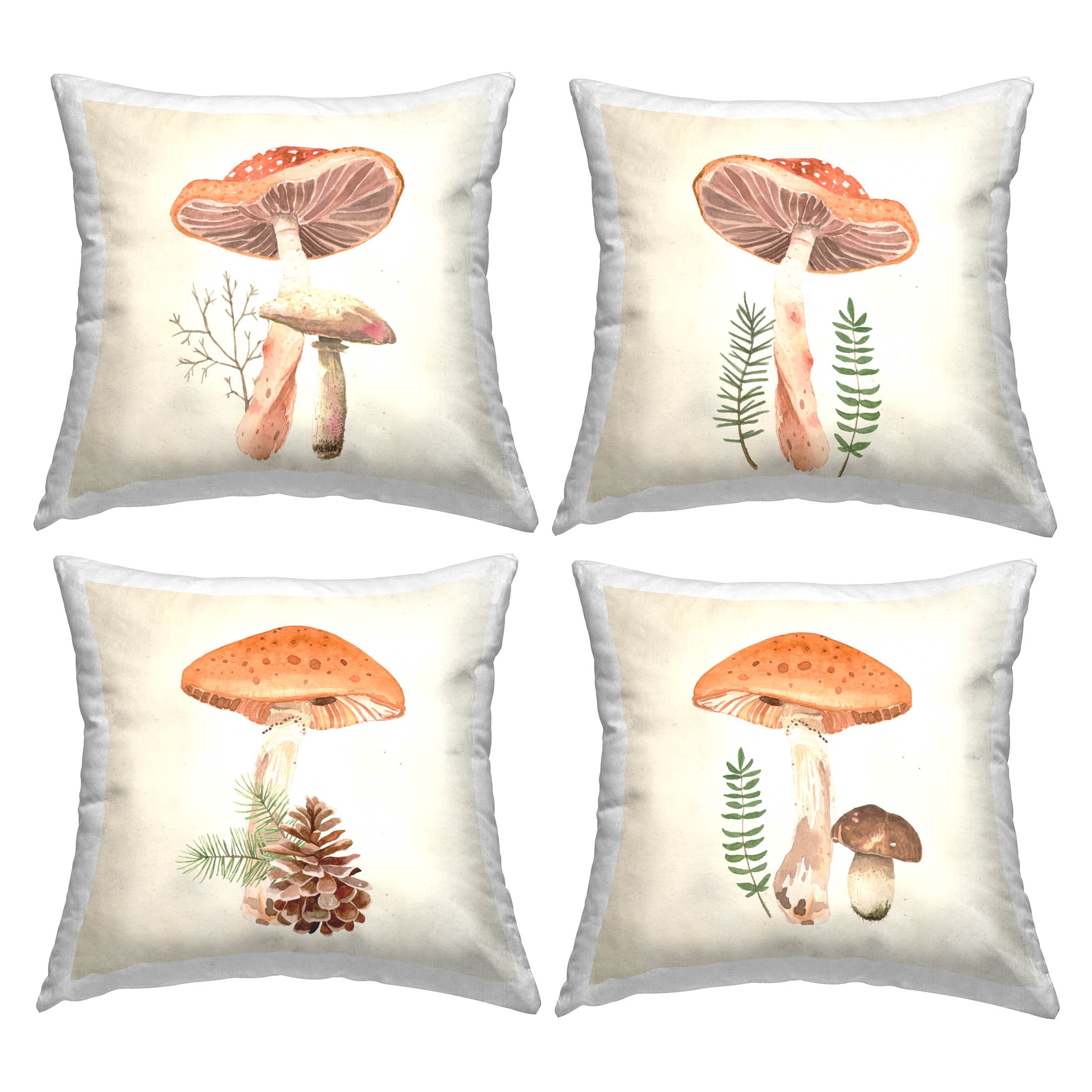Stupell Industries Cottage Mushrooms Forest Plants Printed Throw Pillow Design by Lucca Sheppard (Set of 4)