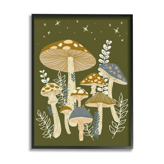 Stupell Industries Cottage Mushrooms Whimsical Nature Botanical & Floral Painting Black Framed Art Print Wall Art