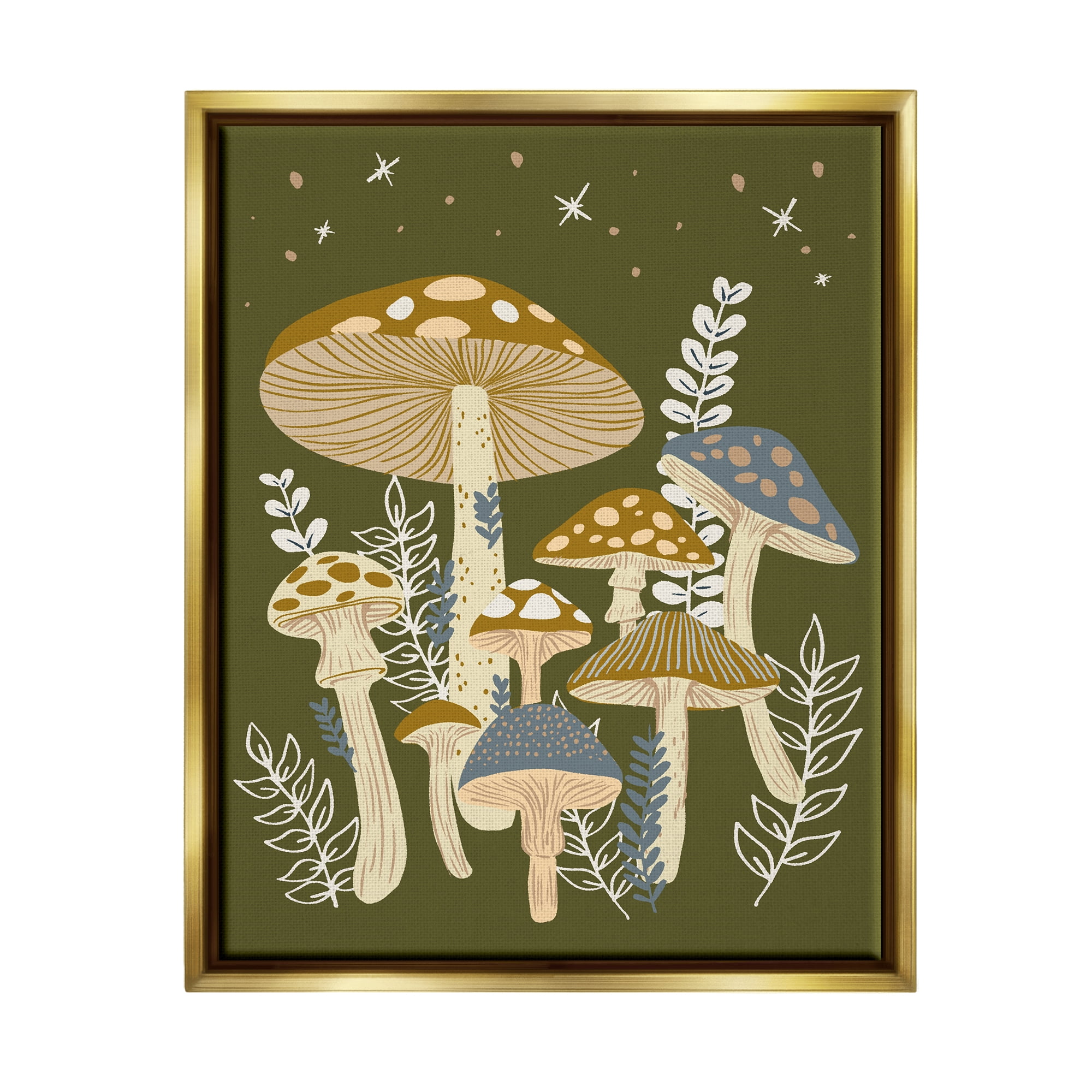 Stupell Industries Cottage Mushrooms Whimsical Nature Botanical & Floral Painting Gold Floater Framed Art Print Wall Art