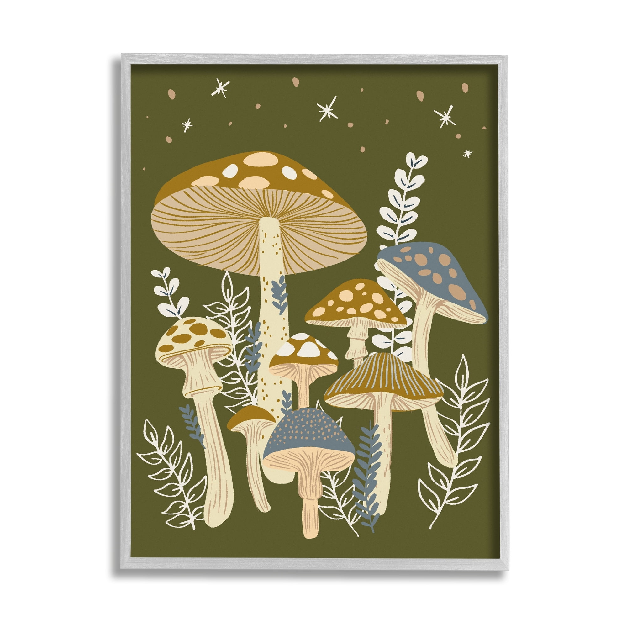 Stupell Industries Cottage Mushrooms Whimsical Nature Botanical & Floral Painting Gray Framed Art Print Wall Art