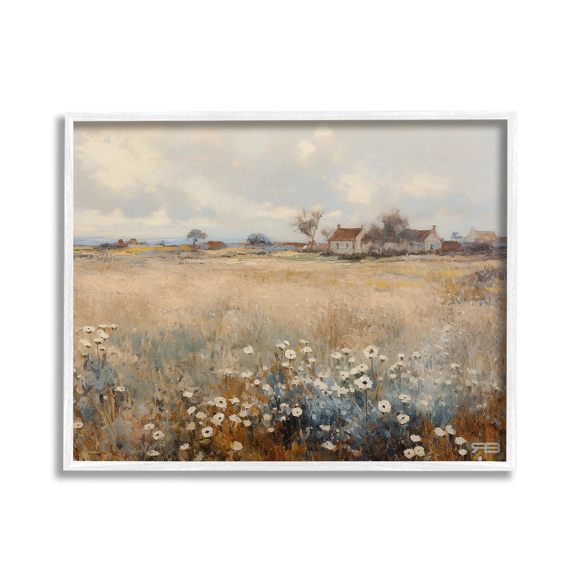 Stupell Industries Cottage & Natural Meadow Landscape Painting White Framed Art Print Wall Art, 20 x 16