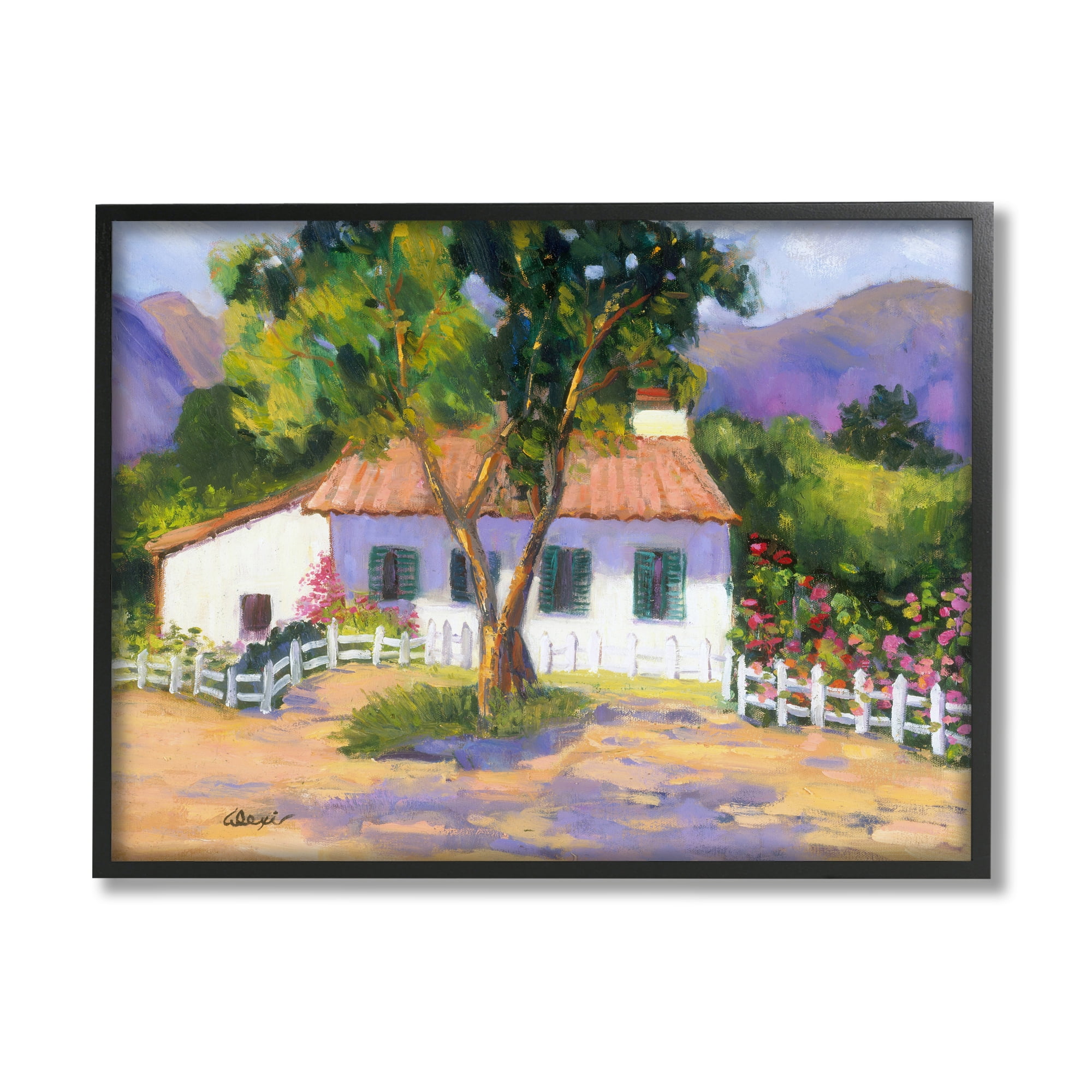 Stupell Industries Cottage Nature Painting Landscape Painting Black Framed Art Print Wall Art, 30 x 24