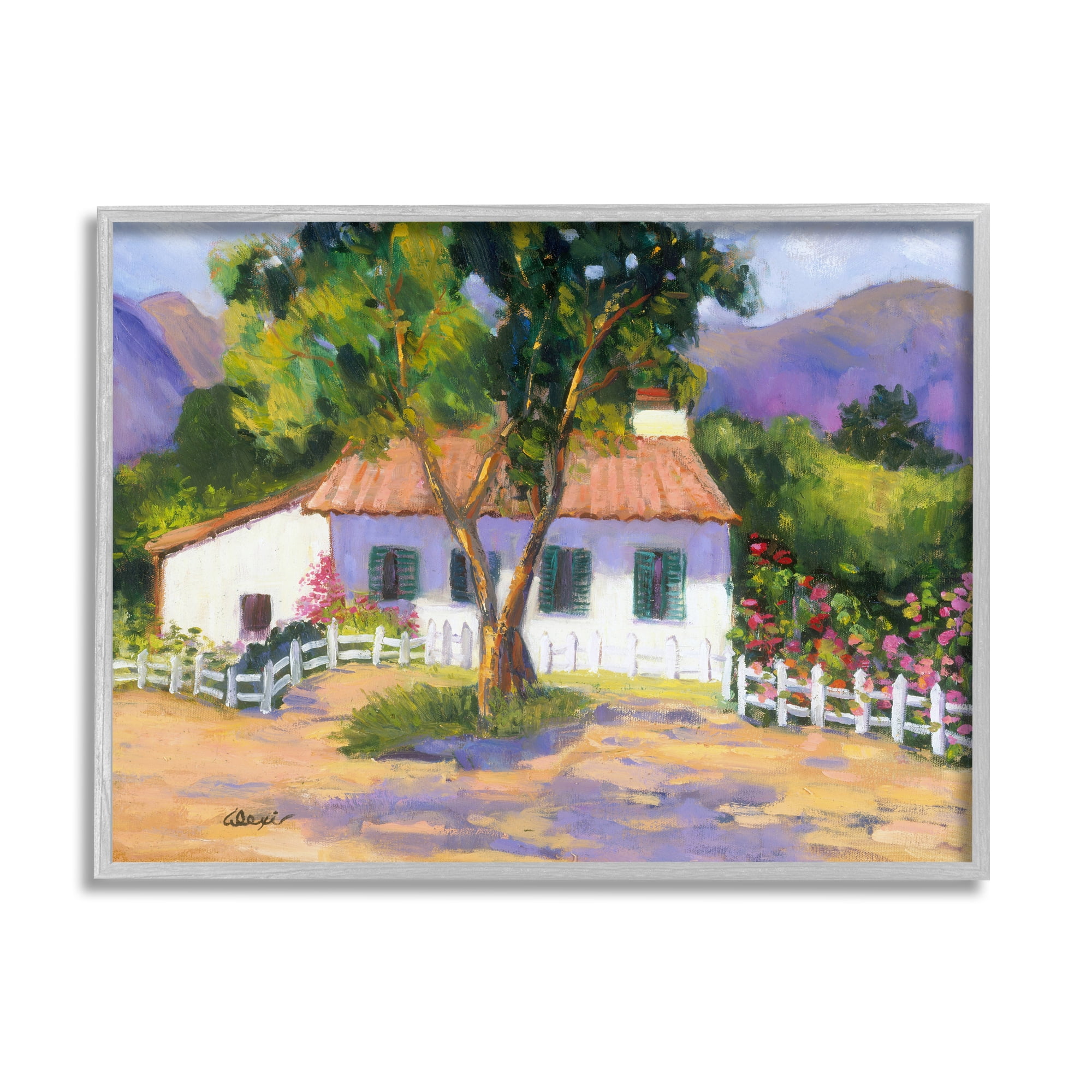 Stupell Industries Cottage Nature Painting Landscape Painting Gray Framed Art Print Wall Art, 14 x 11