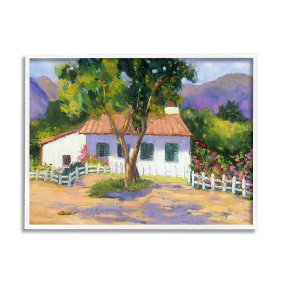Stupell Industries Cottage Nature Painting Landscape Painting White Framed Art Print Wall Art, 20 x 16