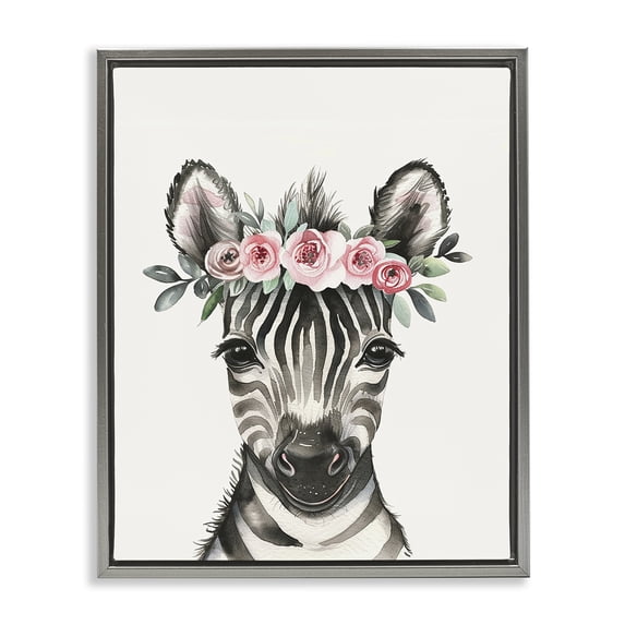 Stupell Industries Cottage Nursery Floral Zebra Gray Floating Frame Canvas Art, 25 x 31, by LSR Design Studio