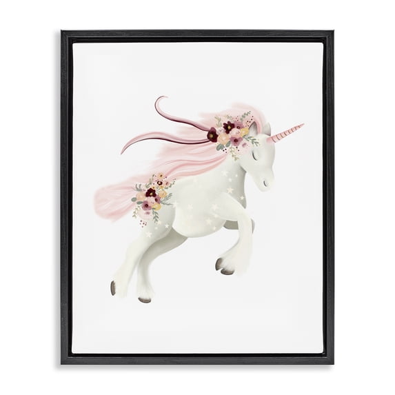 Stupell Industries Cottage Pastel Galloping Unicorn Black Floating Frame Canvas Art, 17 x 21, by Studio Q