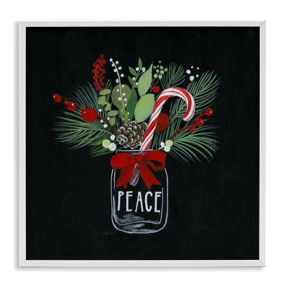 Stupell Industries Cottage Peace Candy Cane Jar White Framed Giclee Art, 12 x 12, by Janet Tava