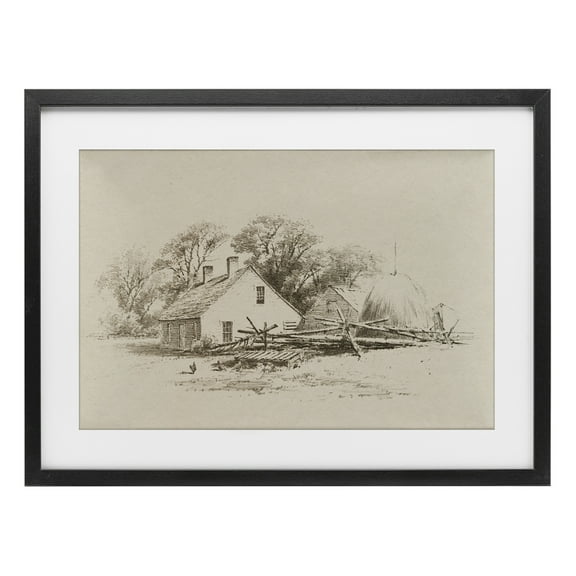 Stupell Industries Cottage Pencil Drawing Black Framed Print Under Glass design by Public Domain, 17 x 23