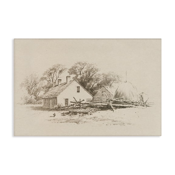 Stupell Industries Cottage Pencil Drawing Canvas Wall Art design by Public Domain, 20 x 30