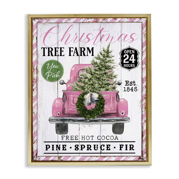 Stupell Industries Cottage Pink Christmas Tree Farm Gold Floating Frame Canvas Art, 25 x 31, by Creatif Belle