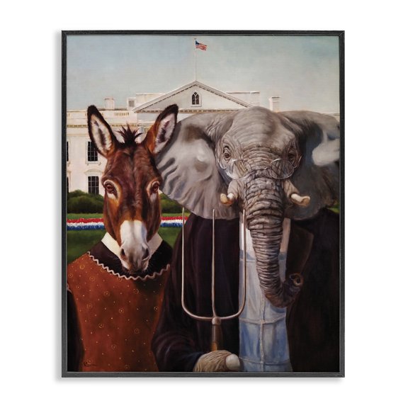 Stupell Industries Cottage Political Satire American Gothic Farm Animal Black Framed Giclee Art, 11 x 14, by Lucia Heffernan
