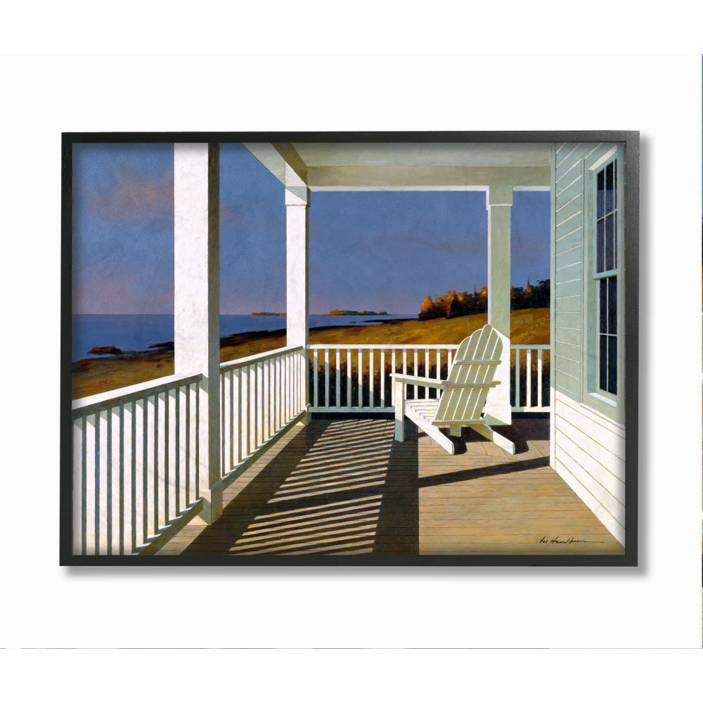 Coastal Sunset Porch Scene Landscape Canvas Print in Black Frame, 11" x 14"