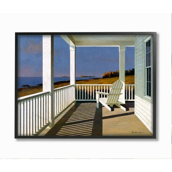 Stupell Industries Cottage Porch Scene at Sunset Coastal Landscape Painting Framed Wall Art Design by Zhen-Huan Lu, 16" x 20", Black Framed