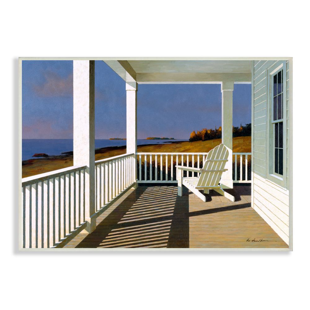 Stupell Industries Cottage Porch Scene at Sunset Coastal Landscape Painting Nature Painting Unframed Art Print Wall Art, 13 x 19