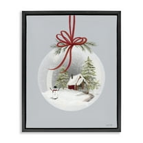 Stupell Industries Cottage Scene Snowglobe Holiday Painting Black Floater Framed Art Print Wall Art, 17 x 21