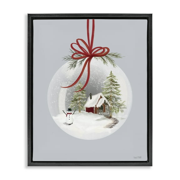 Stupell Industries Cottage Scene Snowglobe Holiday Painting Black Floater Framed Art Print Wall Art, 17 x 21
