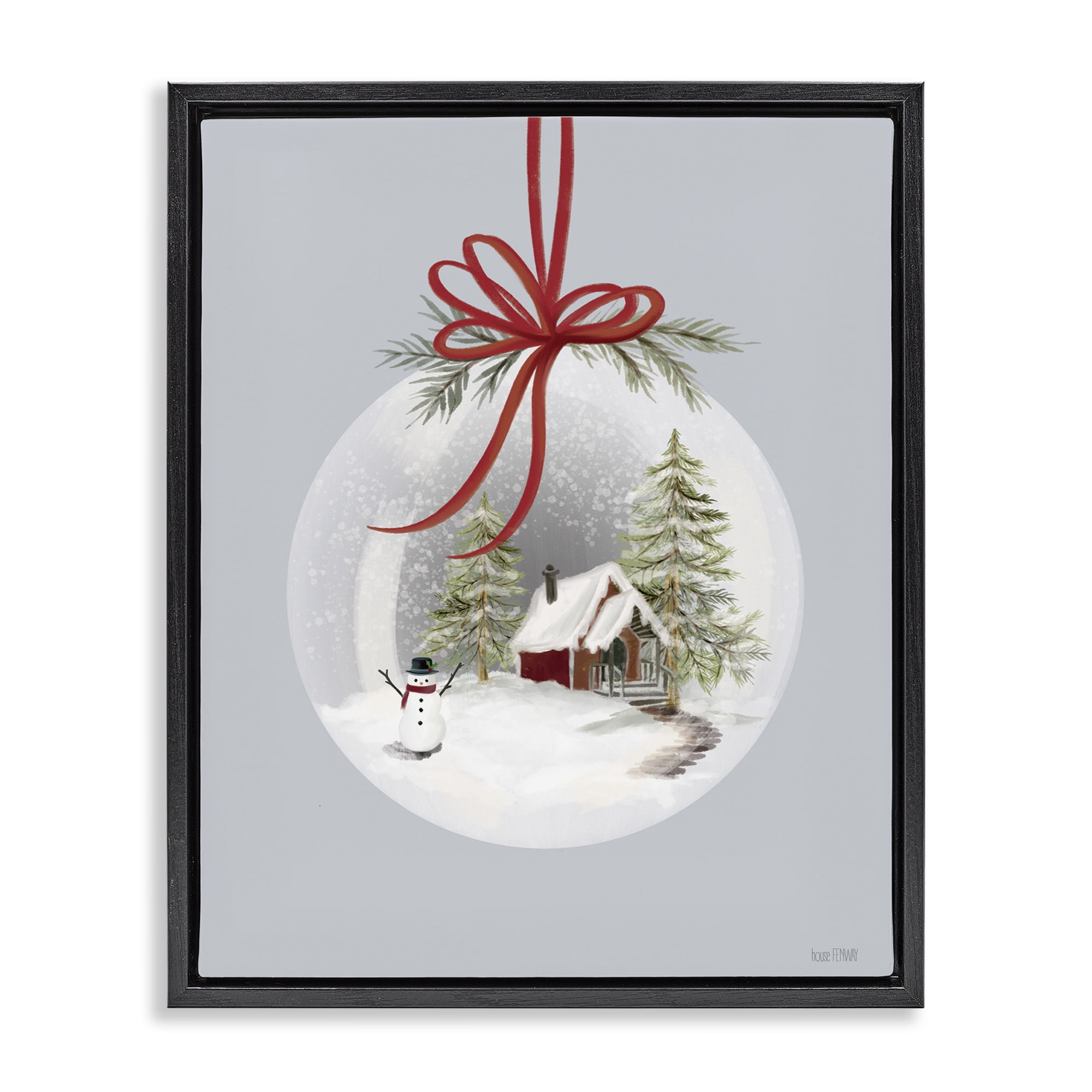 Stupell Industries Cottage Scene Snowglobe Holiday Painting Black Floater Framed Art Print Wall Art, 25 x 31