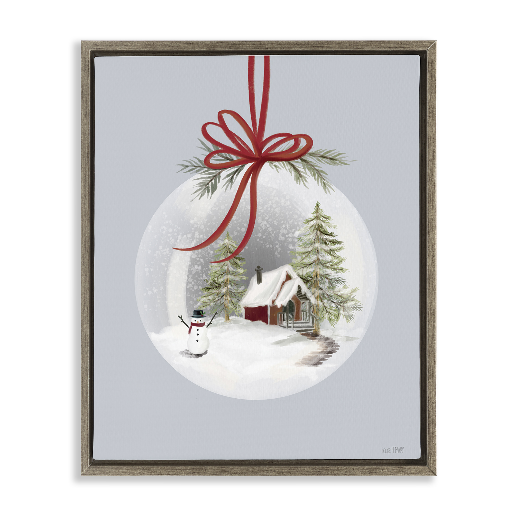 Stupell Industries Cottage Scene Snowglobe Holiday Painting Brown Floater Framed Art Print Wall Art, 25 x 31